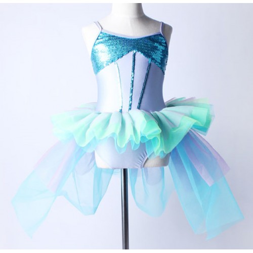 Girls ballet dress tutu skirt performance turquoise sequined modern dance cosplay dancing leotards dresses